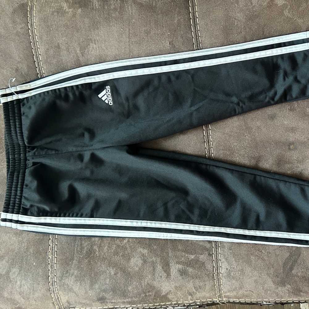 Adidas Kids Black Joggers with White Stripes